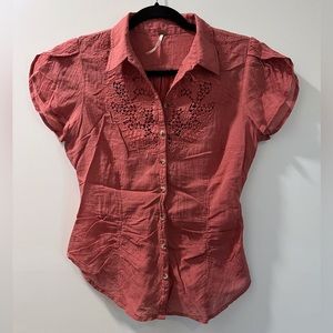 Free People Lace Collared Rose Pink Blouse Size Small